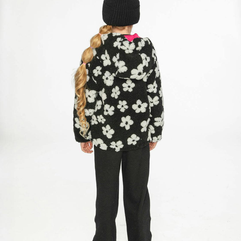 Reversible Mid-Season Jacket Pink And Black Printed Flowers