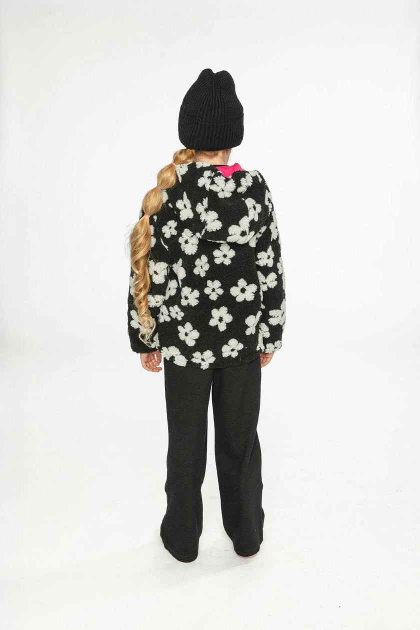 Reversible Mid-Season Jacket Pink And Black Printed Flowers