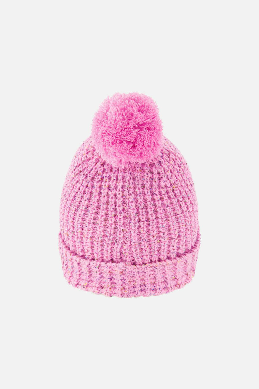 Winter Knit Hat with Pompom Pink