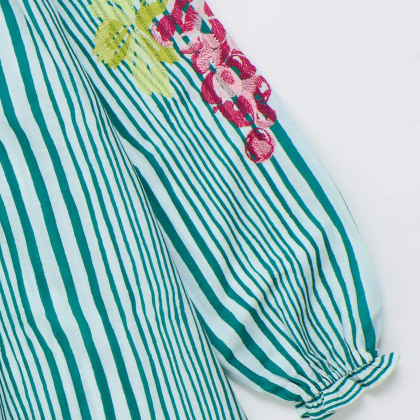 UVAS STRIPED DRESS WITH PUFFY SLEEVES GREEN