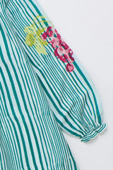UVAS STRIPED DRESS WITH PUFFY SLEEVES GREEN