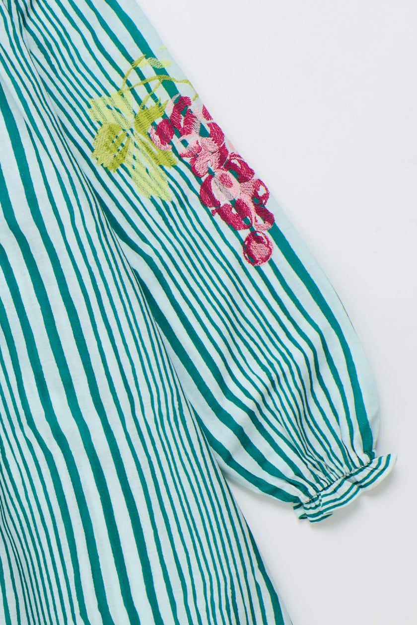 UVAS STRIPED DRESS WITH PUFFY SLEEVES GREEN