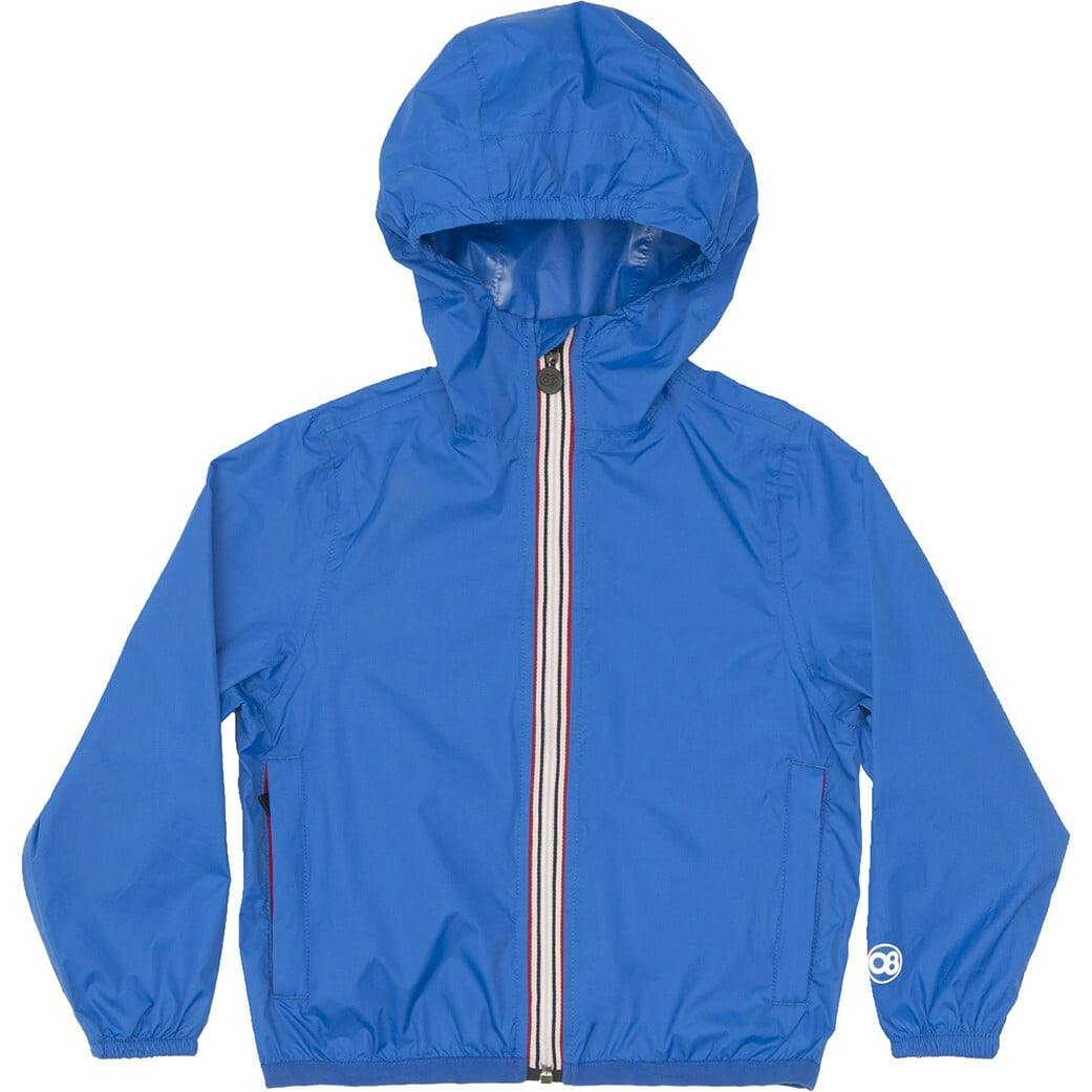 Navy full zip packable rain jacket and windbreaker