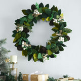 Hand Felted Wool Wreath with Cream Berries - 20"