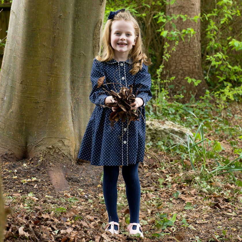 Polka Dot Button-Front Chambray Dress