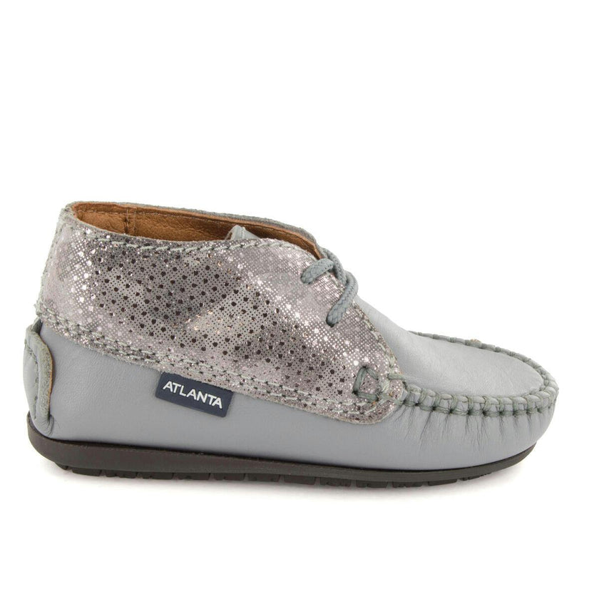 Moccasin Boot in Printed Leather, Stone Grey