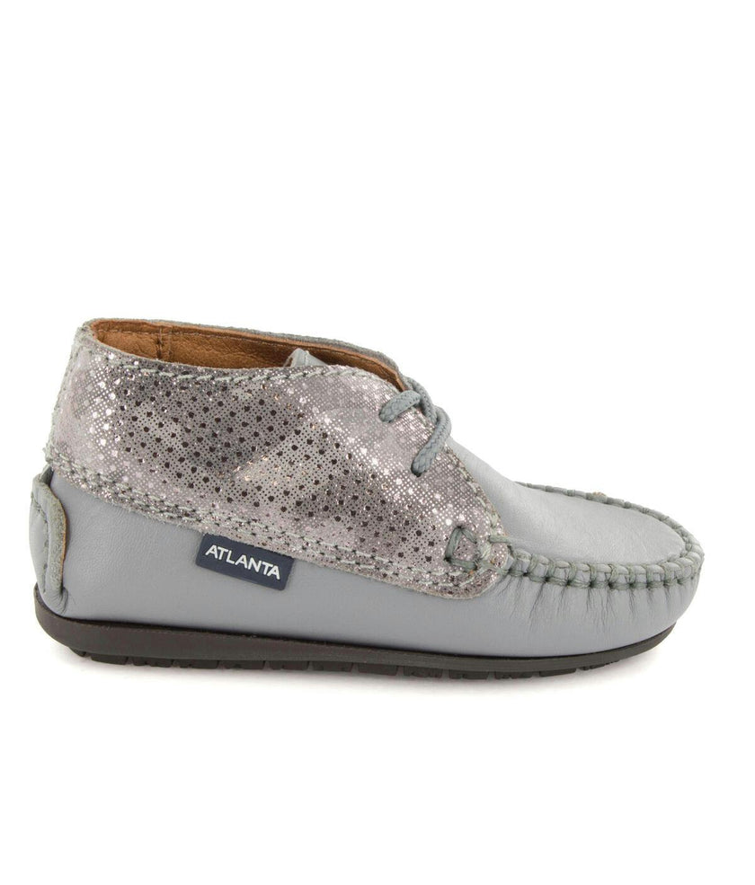 Moccasin Boot in Printed Leather, Stone Grey