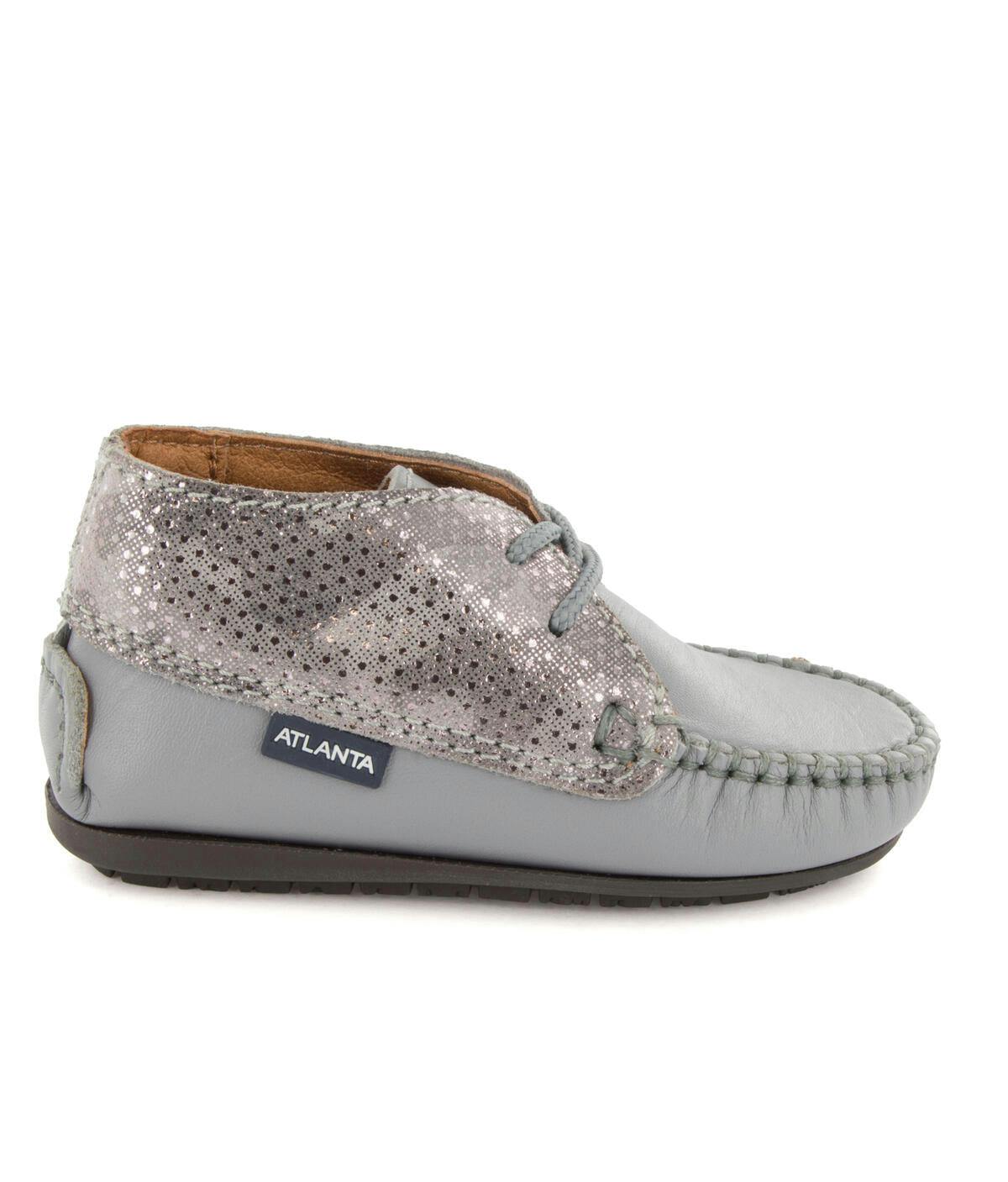 Moccasin Boot in Printed Leather, Stone Grey
