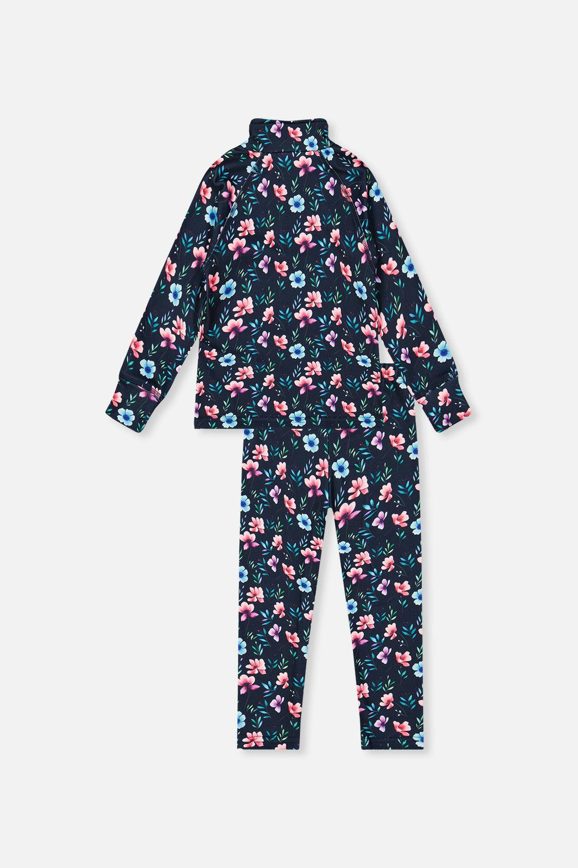 Two Piece Thermal Underwear Blue Floral Print