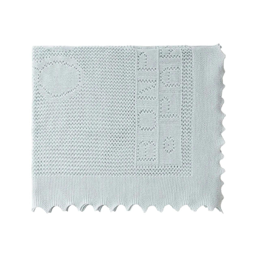 BONPOINT Embroidered Knit Blanket - Bleu Gris
