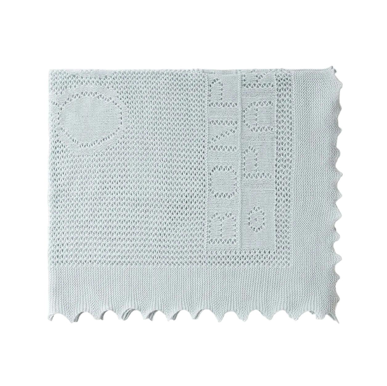 BONPOINT Embroidered Knit Blanket - Bleu Gris