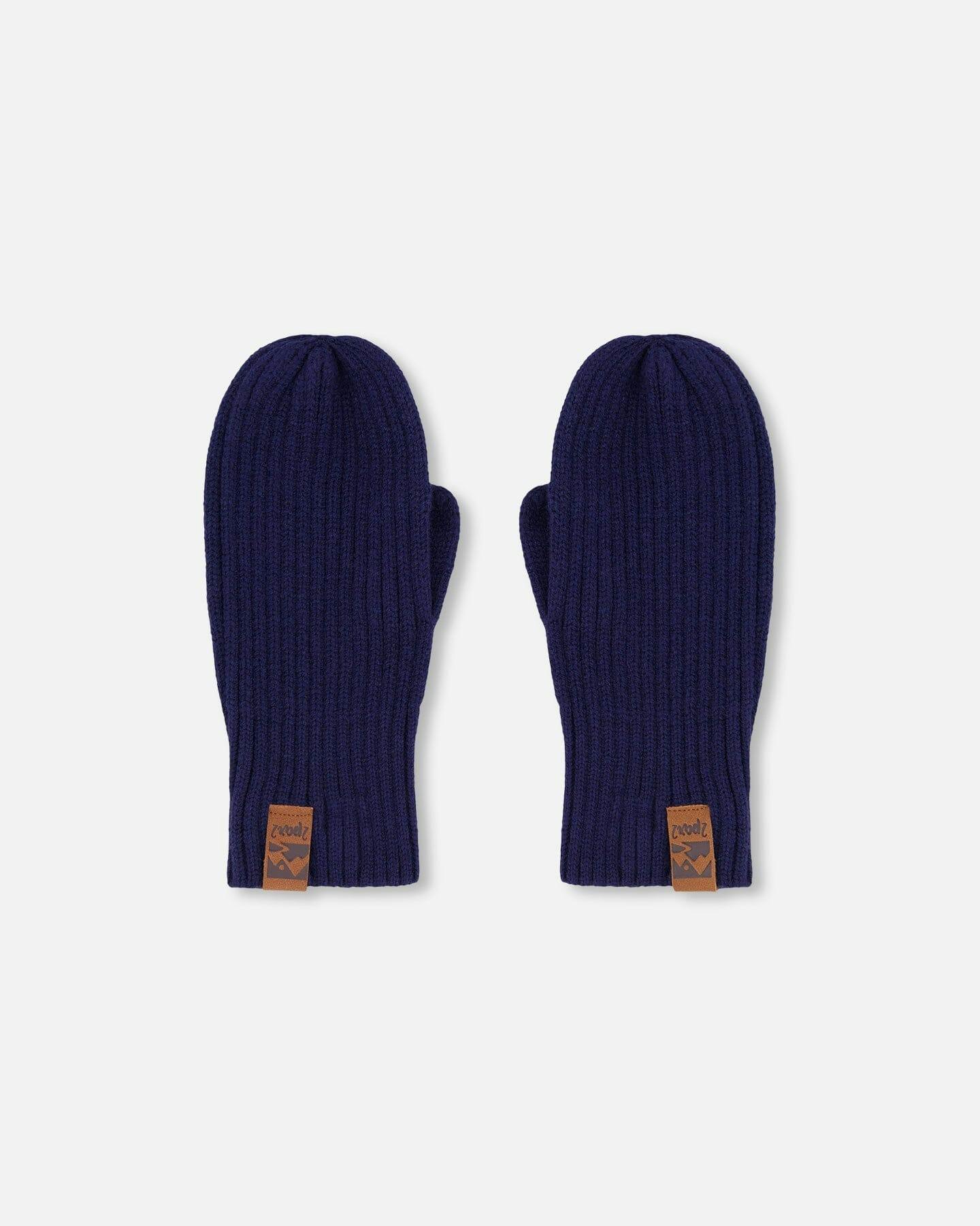Ribbed Knit Mittens Navy Blue