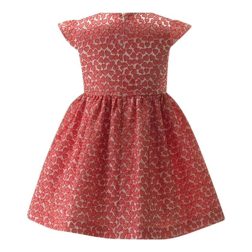 Heart Damask Cap Sleeve Ribbon Bow Waist Skirt Dress