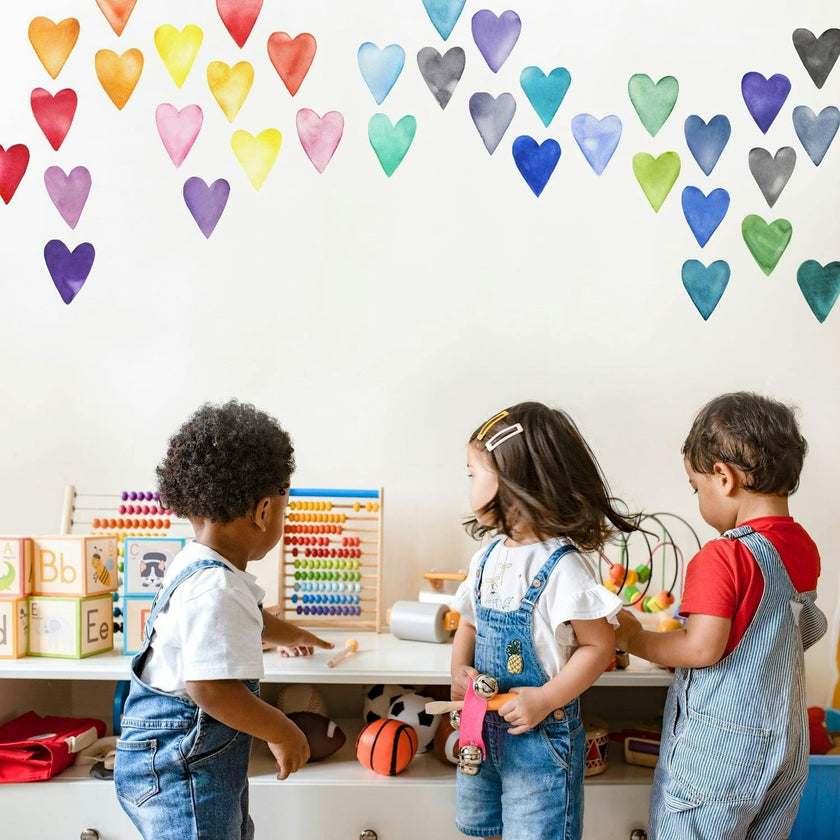 Watercolor Hearts • Rainbow • Small • Peel-and-Stick Wall Decals