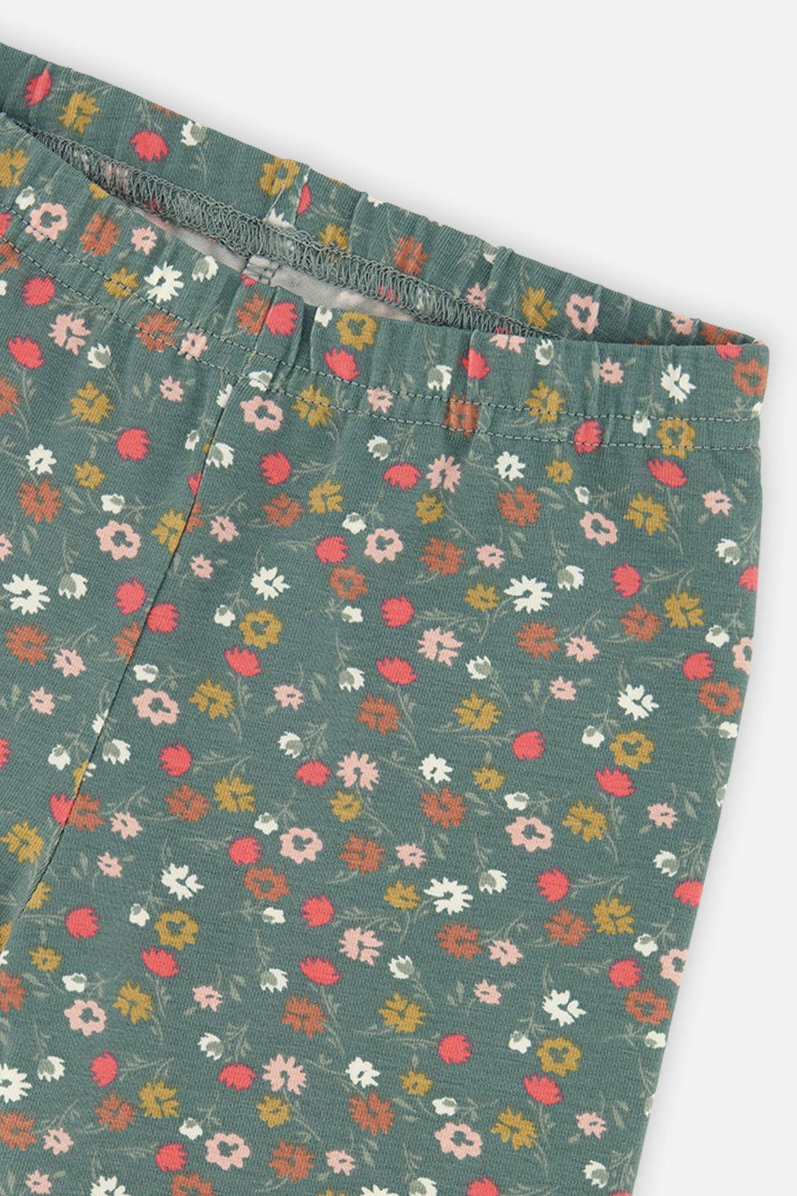 Organic Cotton Leggings Green Floral Print
