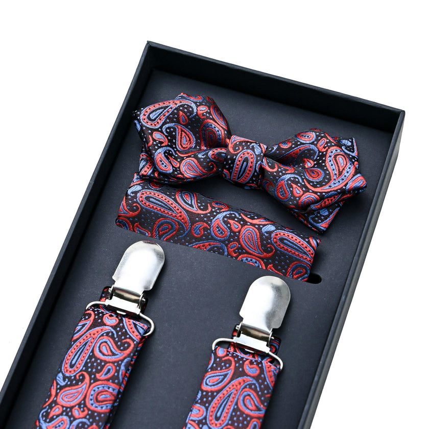 Red and Blue Paisley Suspender Set