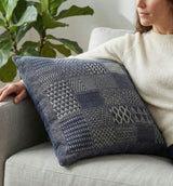 Artisan Hand Loomed Cotton Square Pillow - Indigo Blocks - 24" Arcadia Home