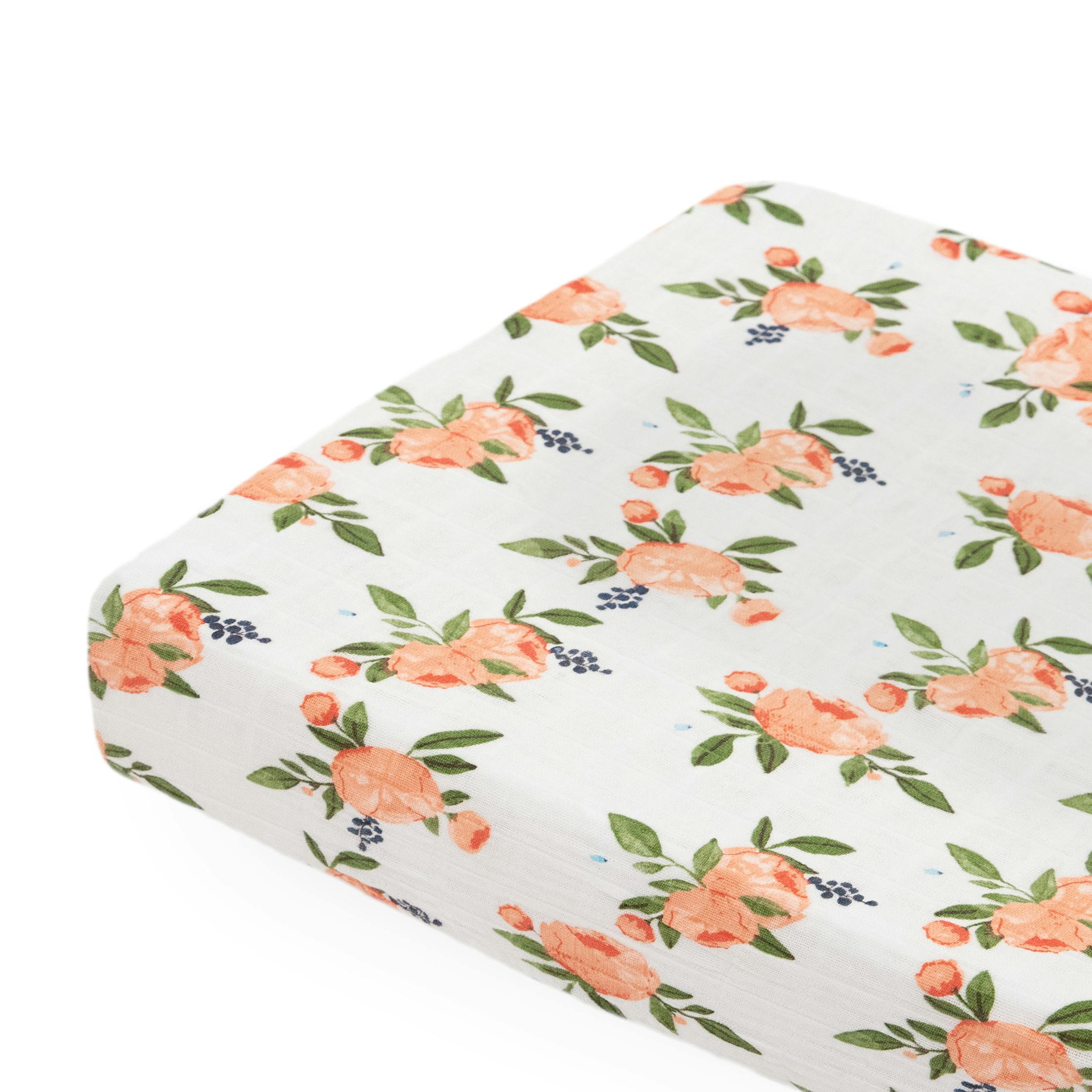 Cotton Muslin Changing Pad Cover - Watercolor Roses