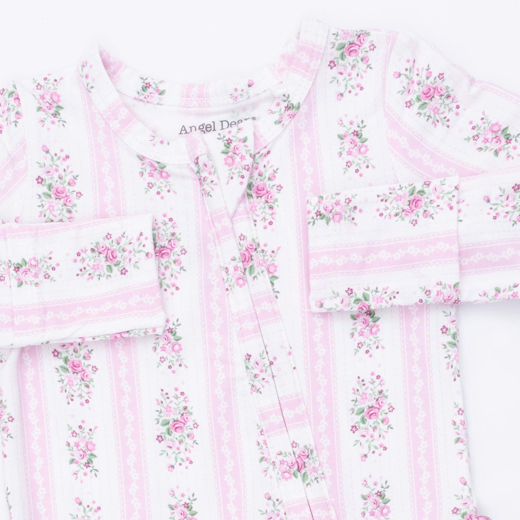 Bella Rose Stripe - 2 Way Ruffle Back Zipper Footie