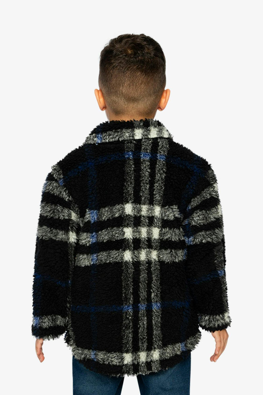 Zipped Overshirt Black and Blue Plaid