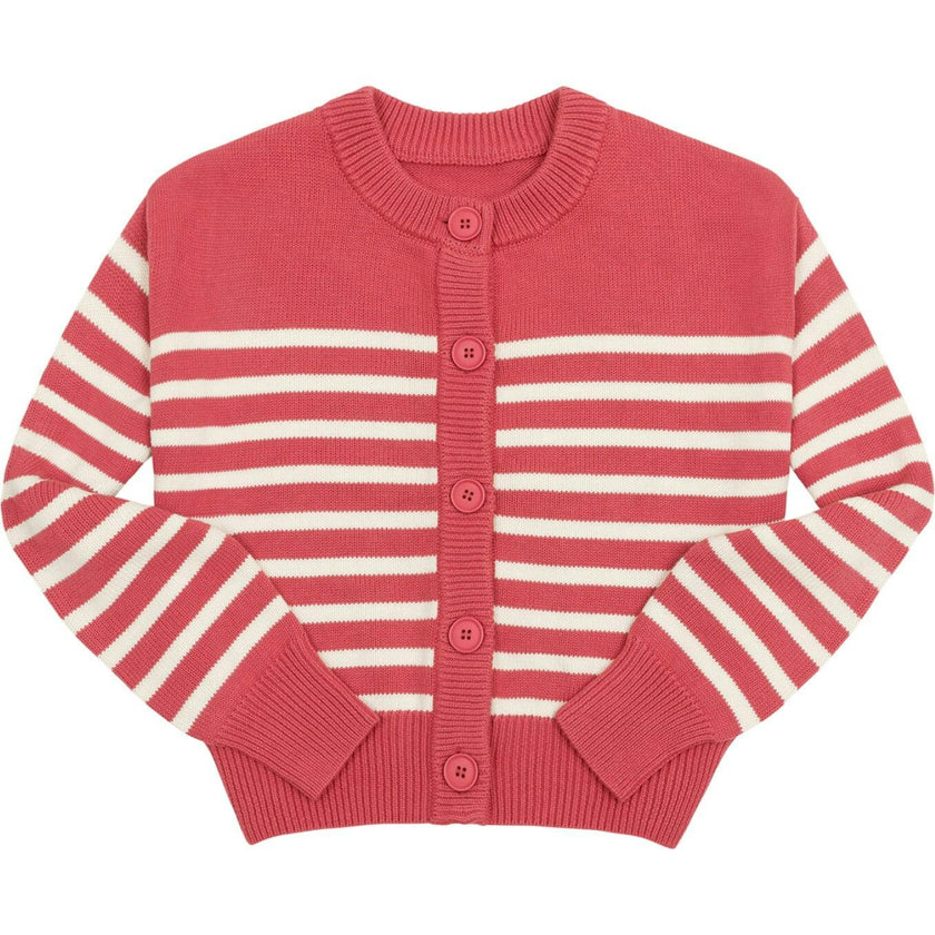 Women's Red And Cream Stripe Cropped Knit Cardigan