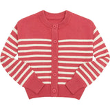 Women's Red And Cream Stripe Cropped Knit Cardigan