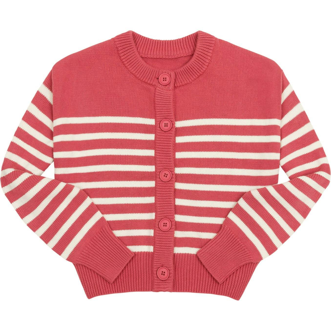 Women's Red And Cream Stripe Cropped Knit Cardigan