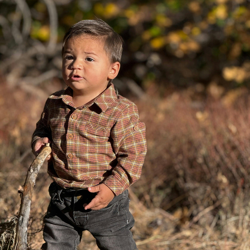 JASPER Orange/Gold Washed plaid Onesie