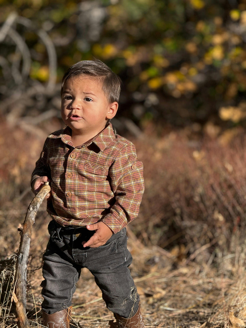 JASPER Orange/Gold Washed plaid Onesie