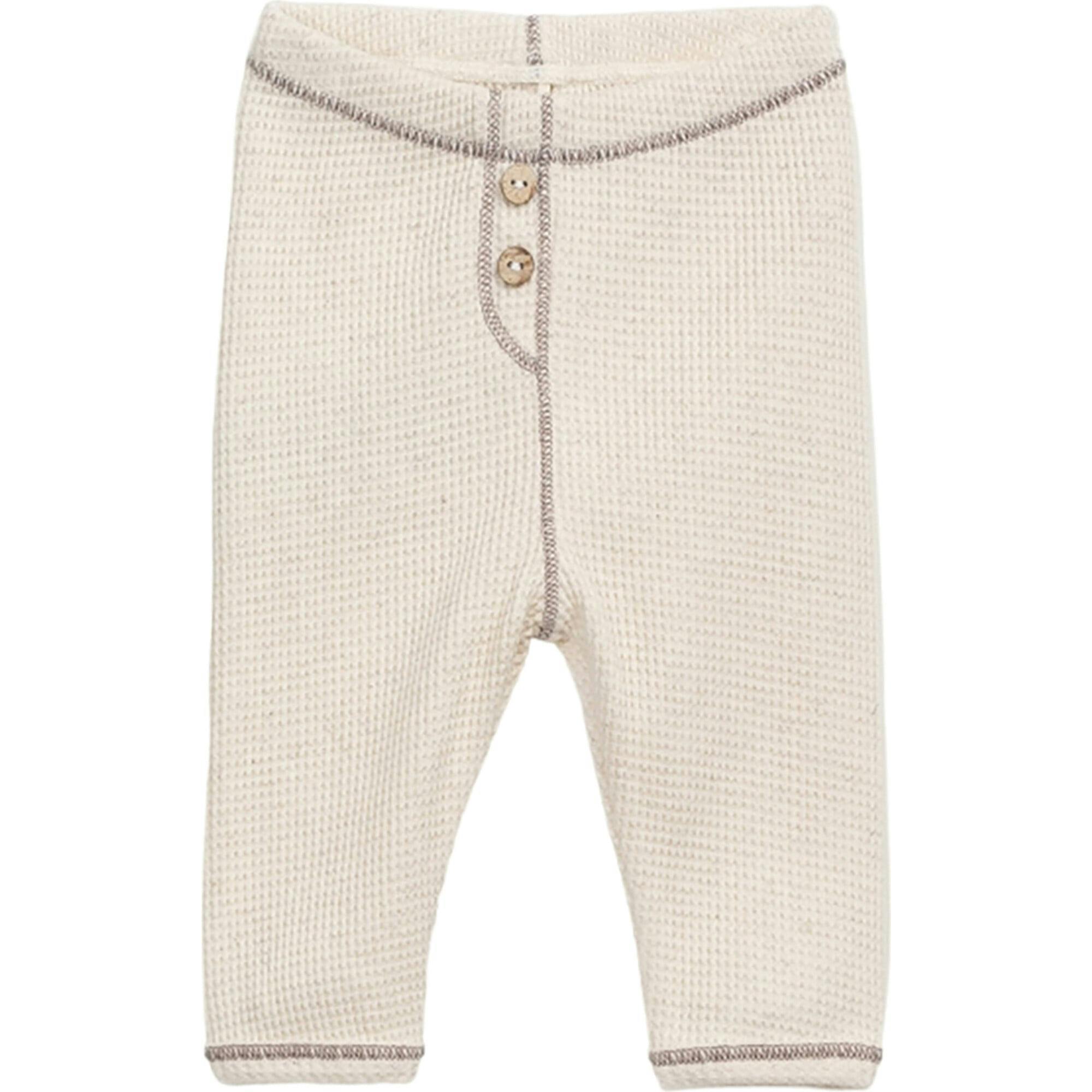 Jersey Waffle Knit Elastic Waistband 2-Front Button Leggings