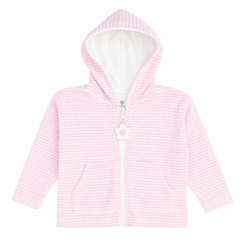 Stripe Terry Hoodie with Flower