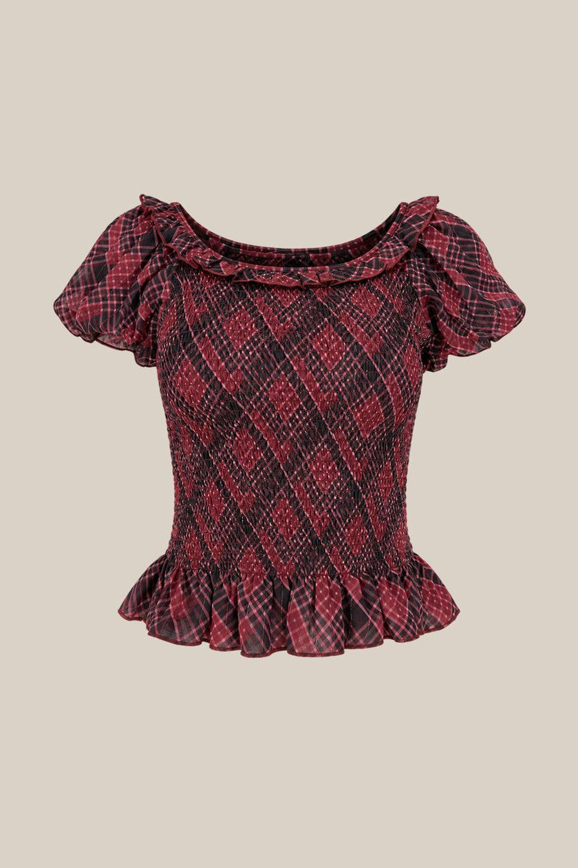 Annalise Top in Garnet Tinsel Plaid