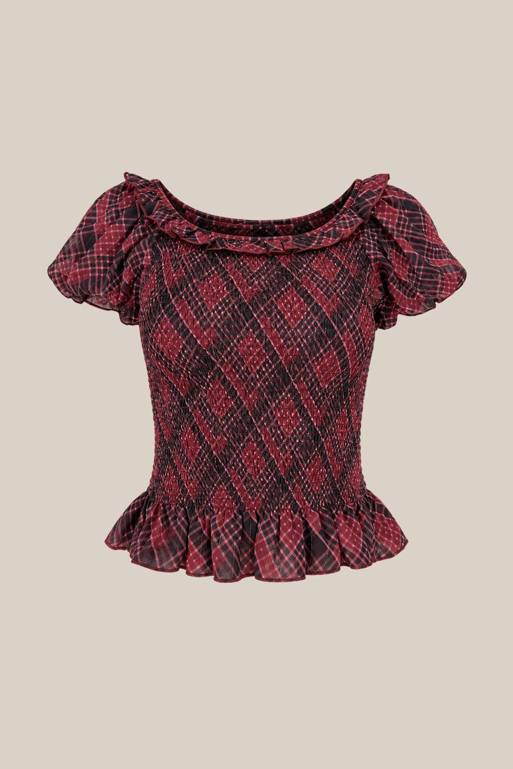 Annalise Top in Garnet Tinsel Plaid