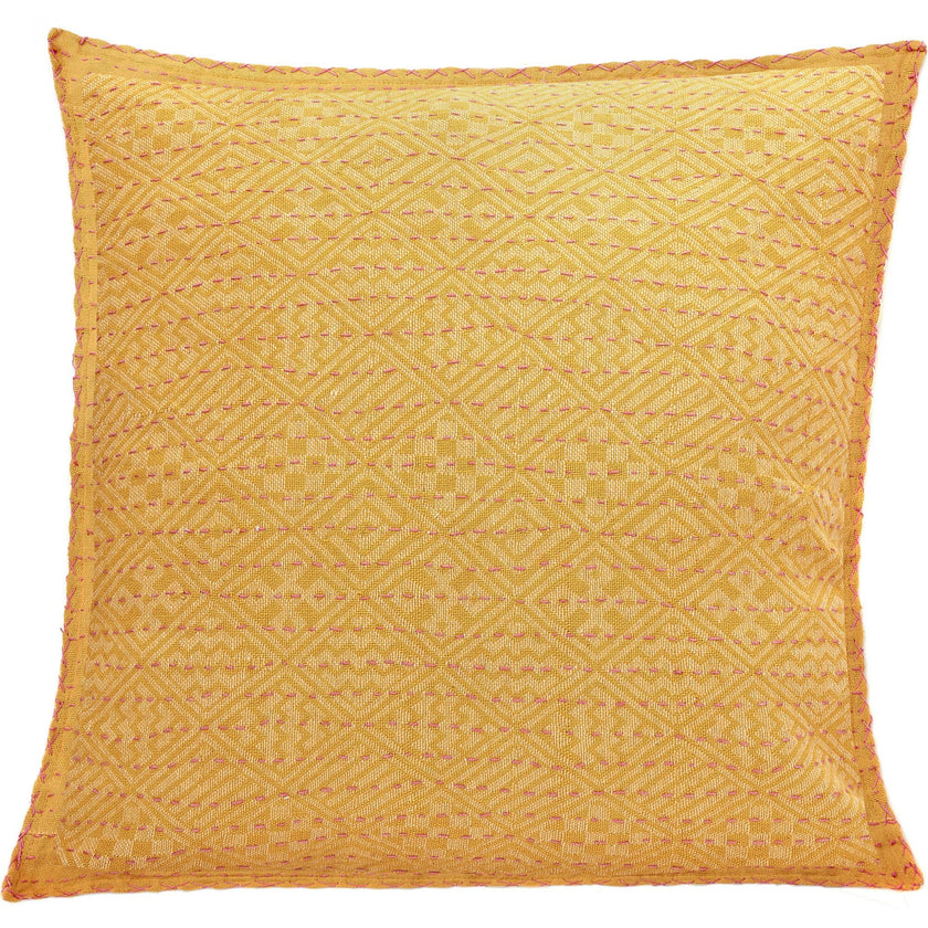 Artisan Hand Loomed Cotton Square Pillow - Yellow Diamond - 24"