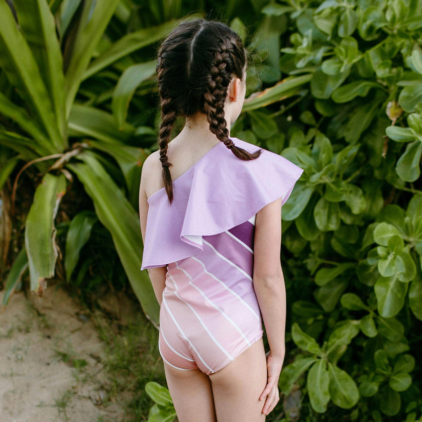 Purple Sands Rainbow One Shoulder Ruffle