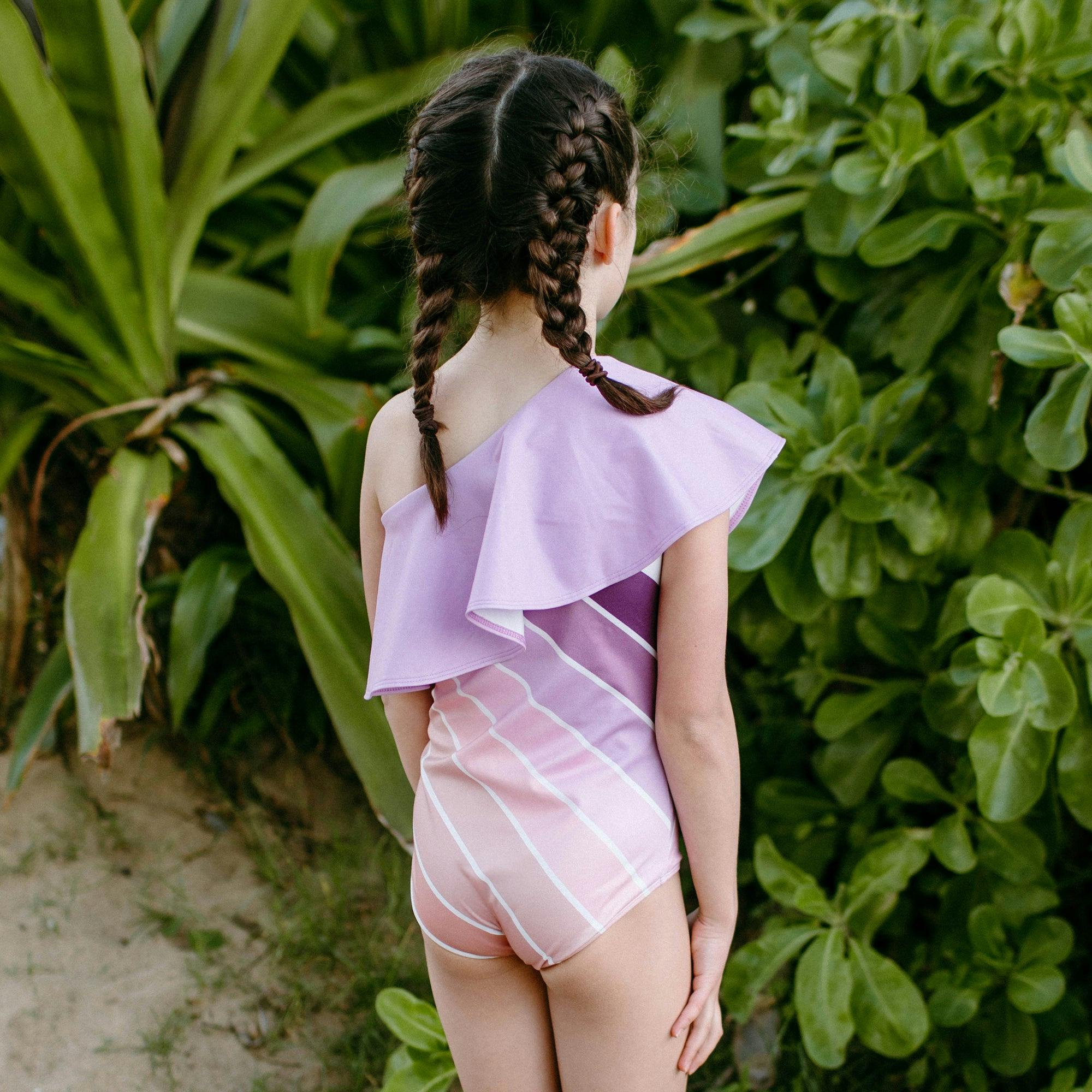 Purple Sands Rainbow One Shoulder Ruffle