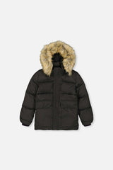 Winter Jacket with Faux-Fur Hood Black