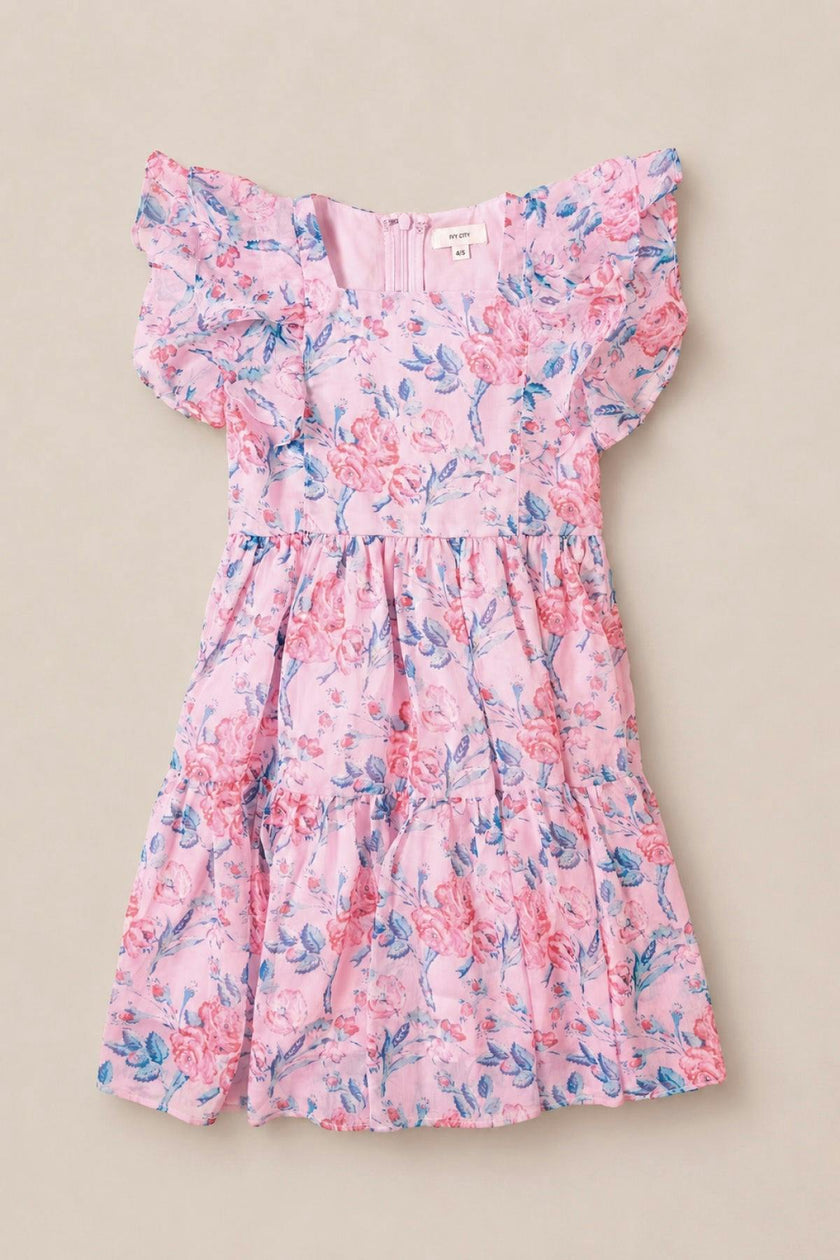 Mini Trixie Dress in Pink Sketched Flower Chiffon