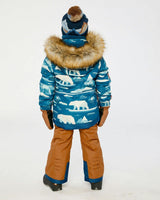 Two Piece Play Snowsuit Blue Bear Print With Rust Pants