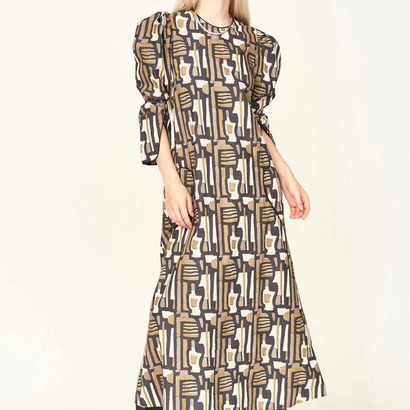 Cassis Dress in Olive Labyrinth