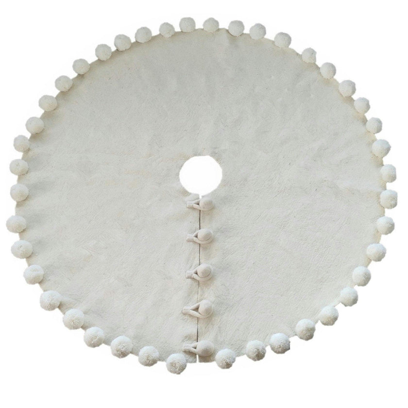 Handmade Felt Pom Poms Cream XL Christmas Tree Skirt 84"
