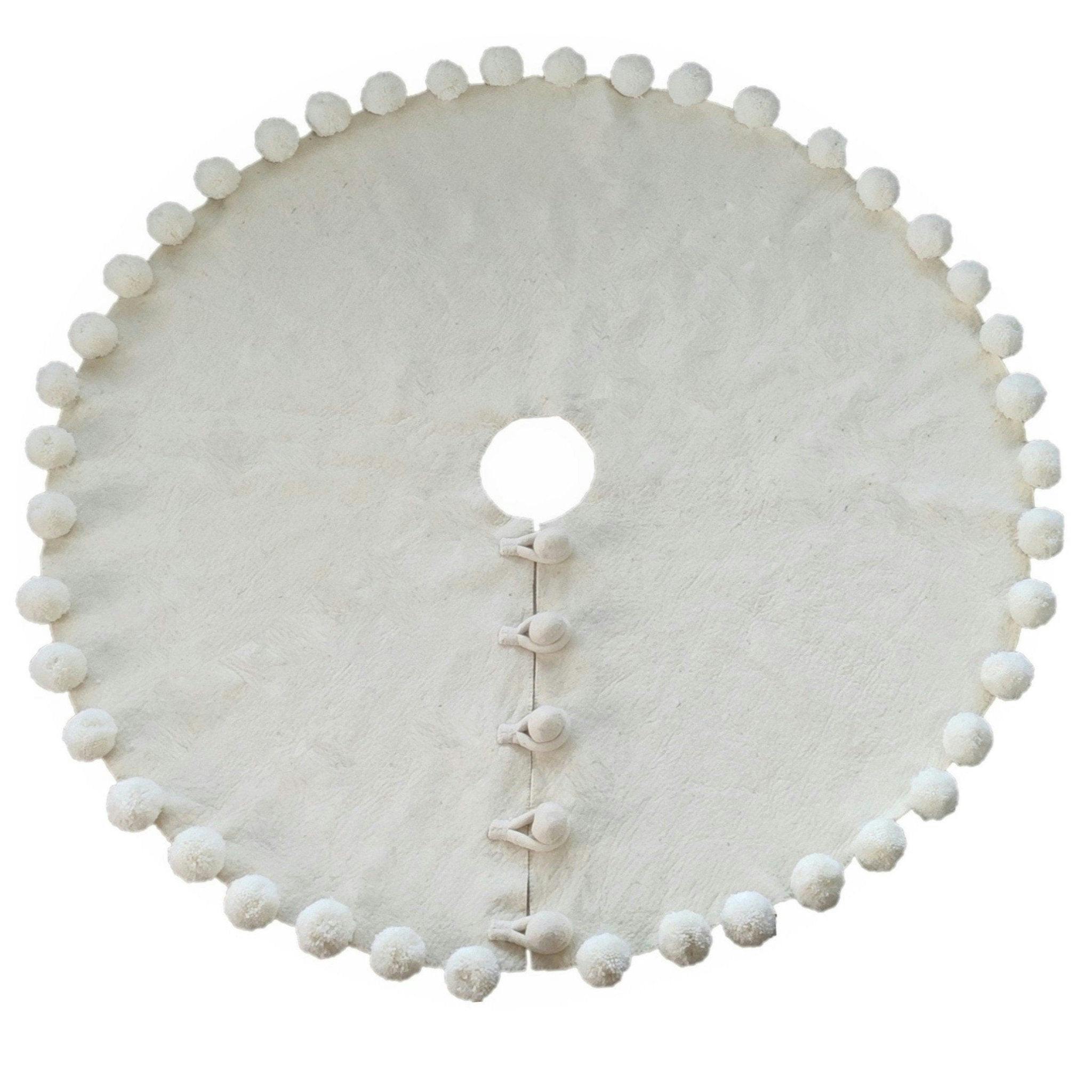 Handmade Felt Pom Poms Cream XL Christmas Tree Skirt 84