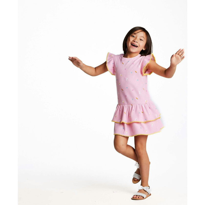 Girls Pink Rib Tiered Dress | Bunny Garden