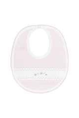 Pink Herringbone Embroidered Bib