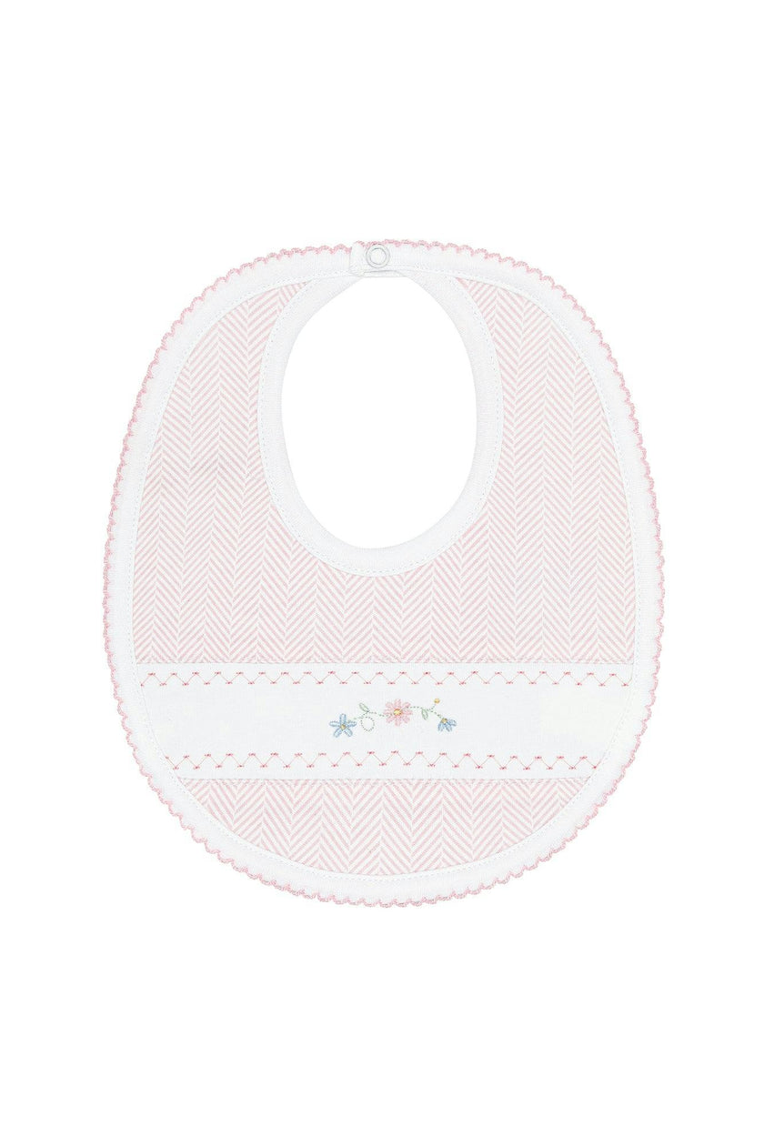 Pink Herringbone Embroidered Bib