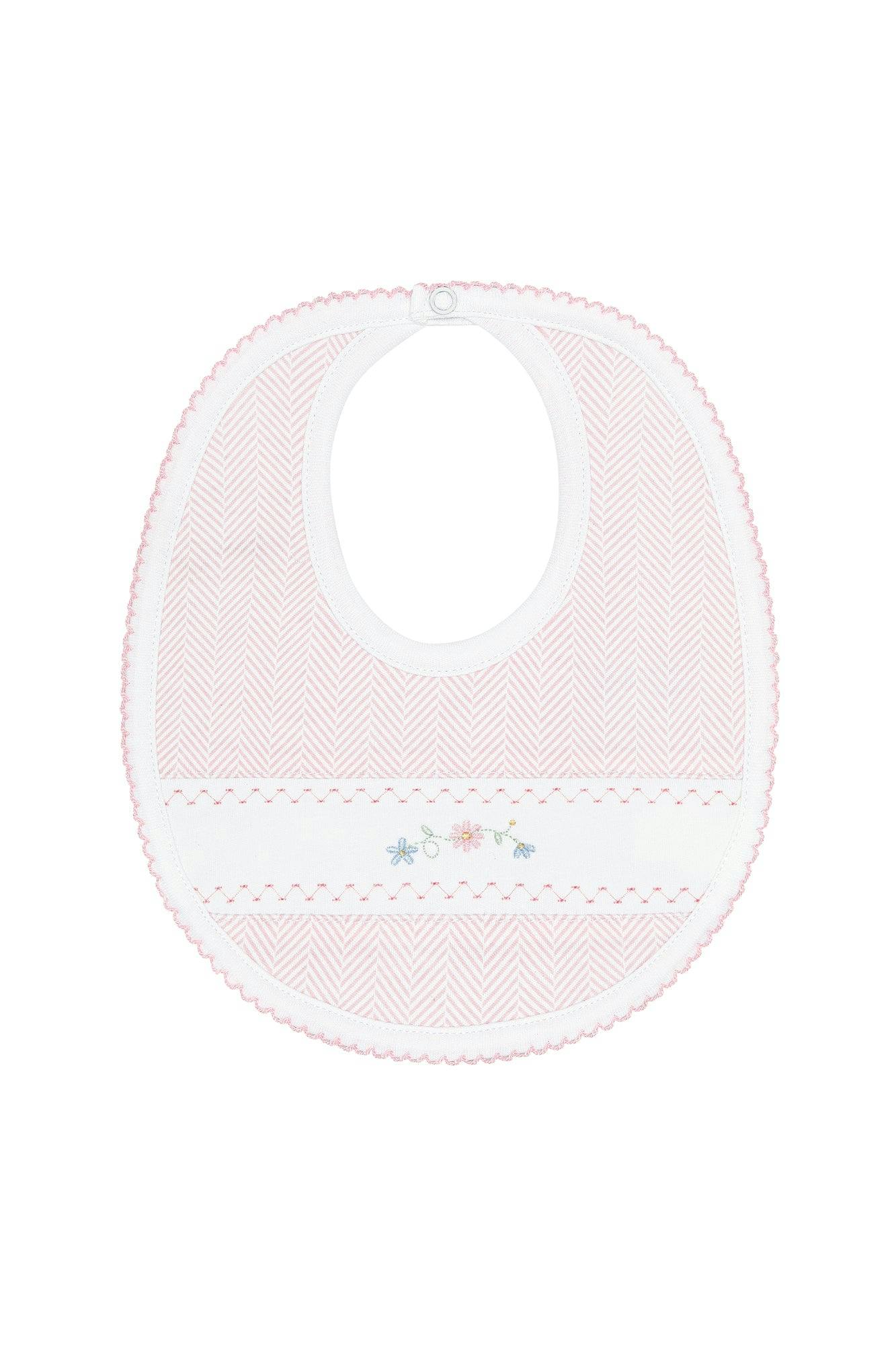 Pink Herringbone Embroidered Bib