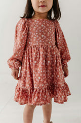 Girls Long Sleeve Viscose Dress in Tiny Petals