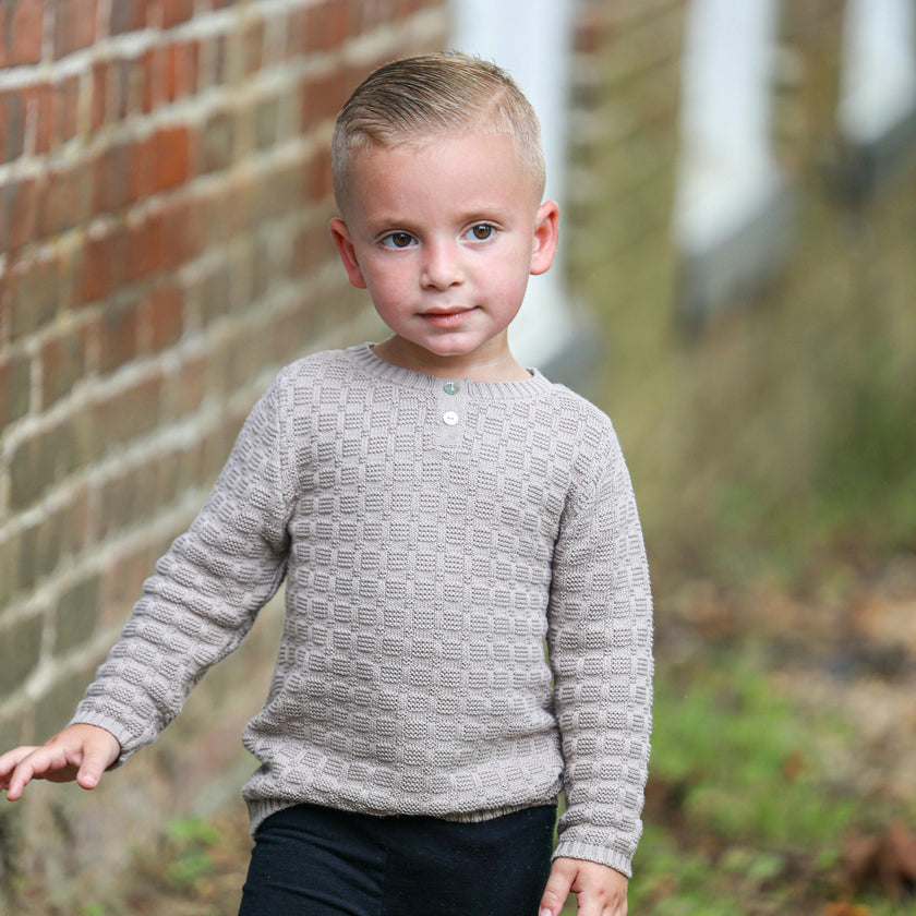 Tiny Tiles Knit Henley Collar Crew Fit Sweater
