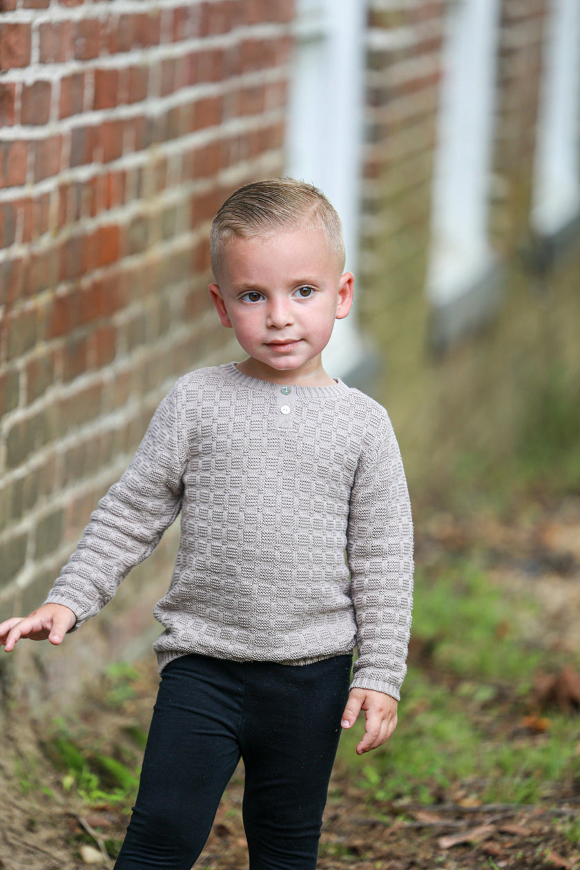 Tiny Tiles Knit Henley Collar Crew Fit Sweater