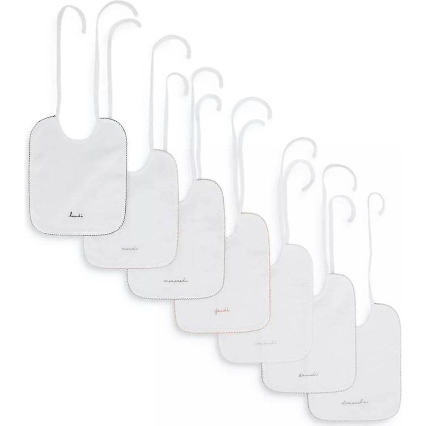 BONPOINT Embroidered Day Of The Week Bibs - Blanc